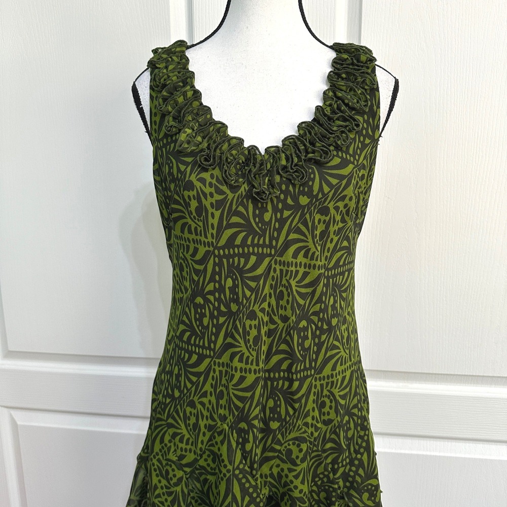 Dressbarn Ruffle Tiered Midi Dress Womens 6 Green Whimsigoth Fairycore Garden - Picture 3 of 13